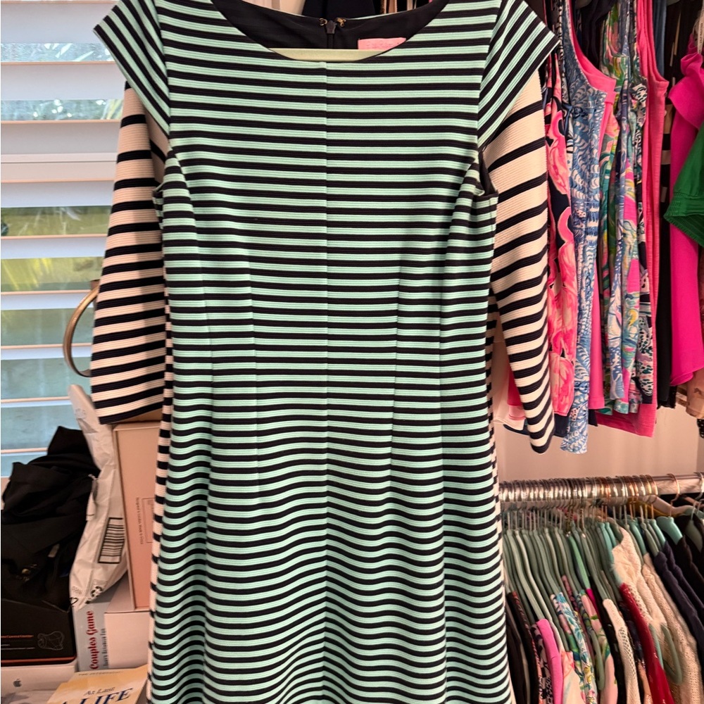 Lilly Pulitzer Navy and Green Striped Midi Dress